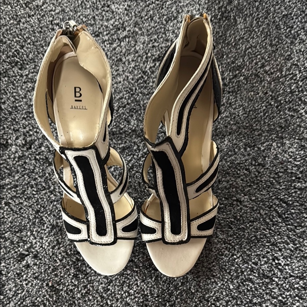 Bakers Black and White Geometric Heels